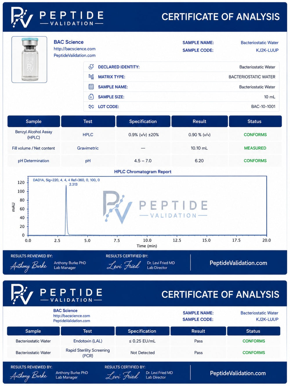 Research-Grade  Bacteriostatic Water — 10 mL